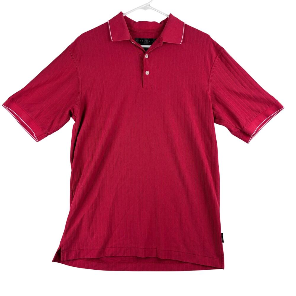 Nike Golf Short Sleeve Polo Shirt Men's Medium Ribbed Knit Red Swoosh Dri Fit